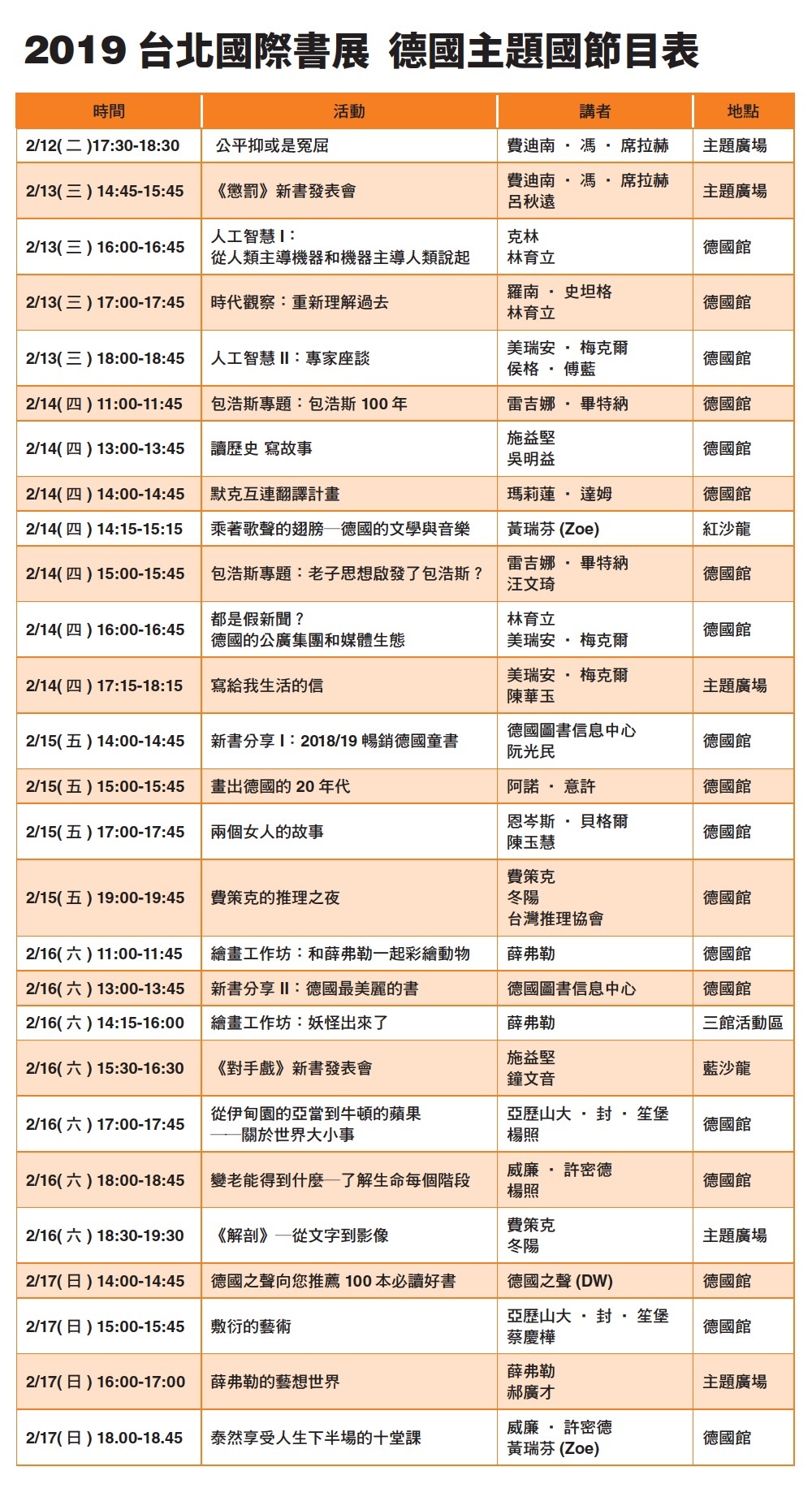 2019TIBE【德國主題國】節目表 2019TIBE【德國主題國】節目表